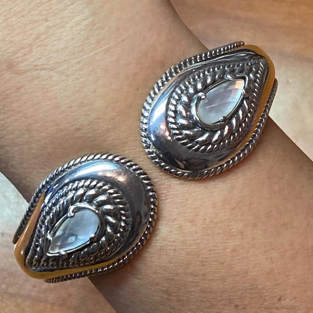 Carolyn Pollack Sterling Mother Of Pearl Doublet Decorated Hinged Bracelet